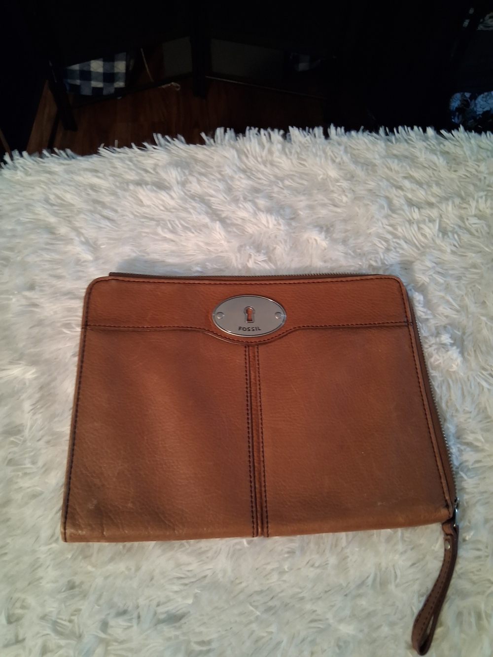 Fossil Men's Tan Leather Zip Tablet Pouch